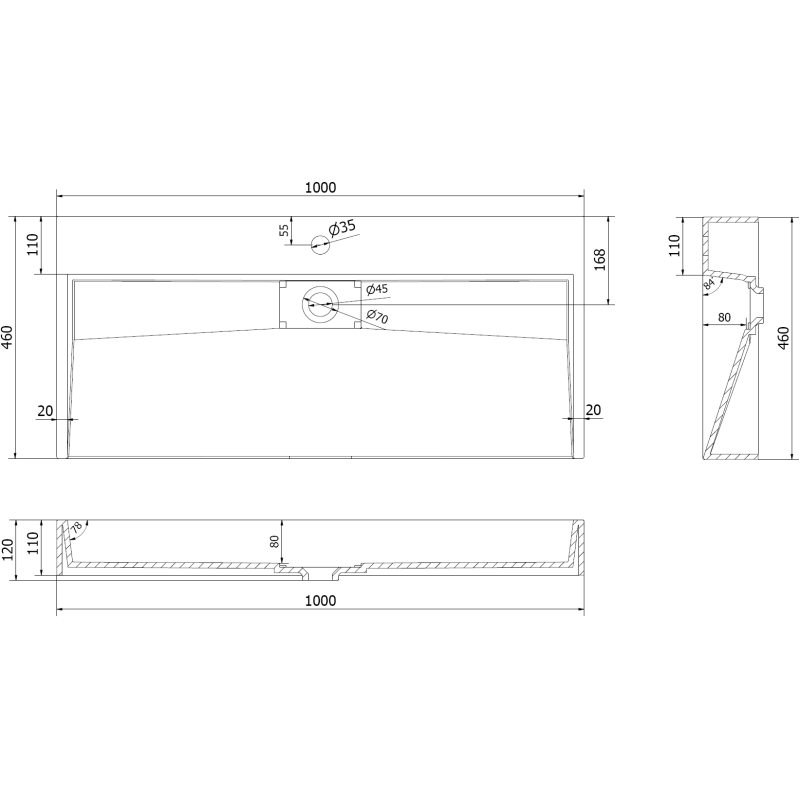 Mexen Ava stolová umývadlo z konglomerátu 1/O 100 x 46 cm, biela - 23011001