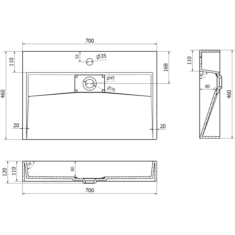 Mexen Ava umývadlo na dosku z kompozitu 1/O 70 x 46 cm, čierne - 23017071