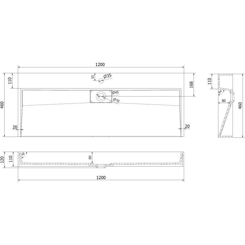 Mexen Ava návrhové umývadlo z konglomerátu 1/O 120 x 46 cm, čierne - 23011271