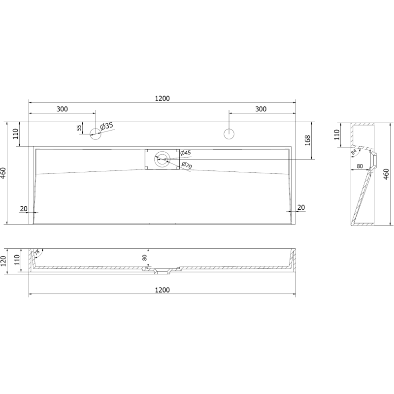 Mexen Ava umývadlo na doske z konglomerátu 2/O 120 x 46 cm, biele - 23011202