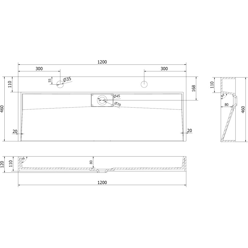 Mexen Ava umývadlo na dosku z konglomerátu 2/O 120 x 46 cm, biele - 23011202