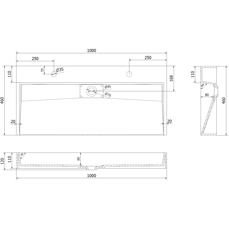 Mexen Ava umývadlo na dosku z konglomerátu 2/O 100 x 46 cm, biela - 23011002