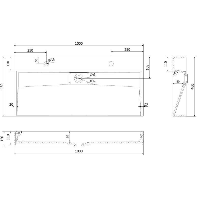 Mexen Ava zápustné umývadlo z konglomerátu 2/O 100 x 46 cm, biele - 23011002
