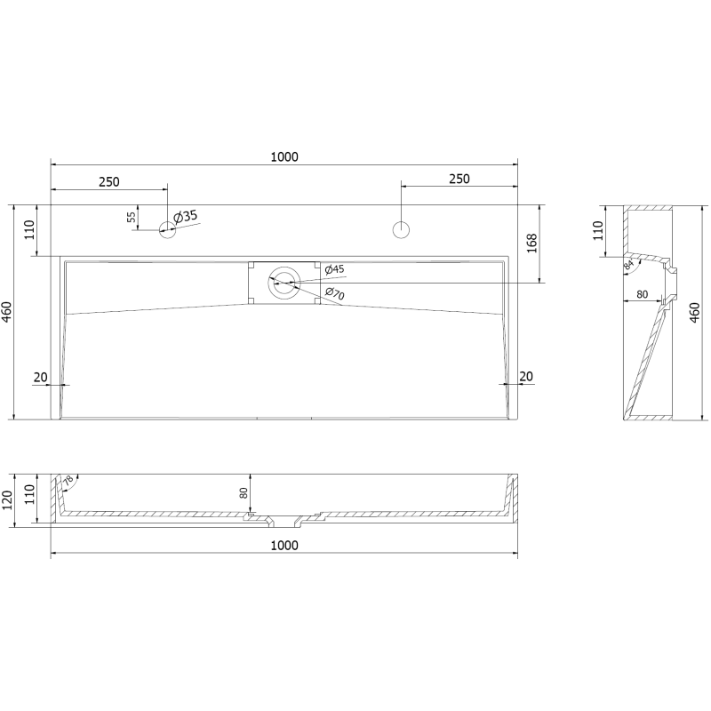 Mexen Ava umývadlo na dosku z konglomerátu 2/O 100 x 46 cm, čierne - 23011072