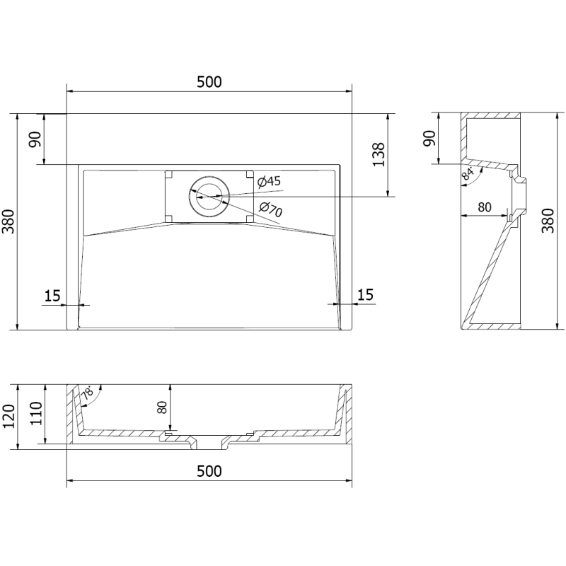 Mexen Ava umývadlo na dosku z konglomerátu B/O 50 x 38 cm, biela - 23015000
