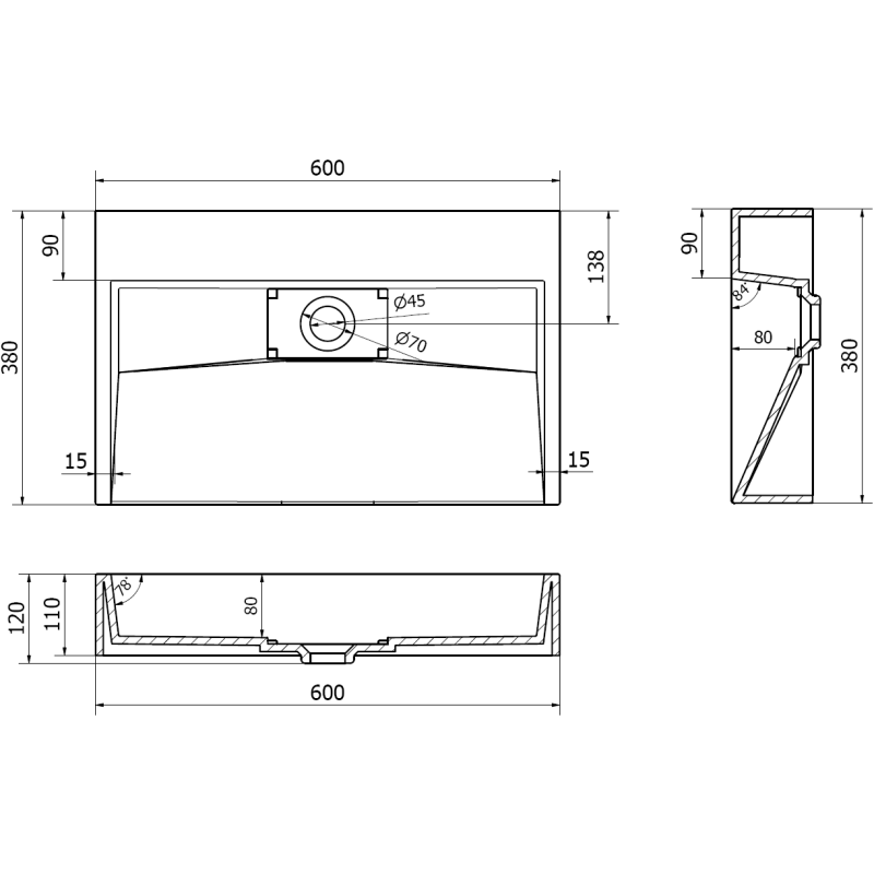 Mexen Ava umývadlo na dosku z konglomerátu B/O 60 x 38 cm, čierna - 23016070