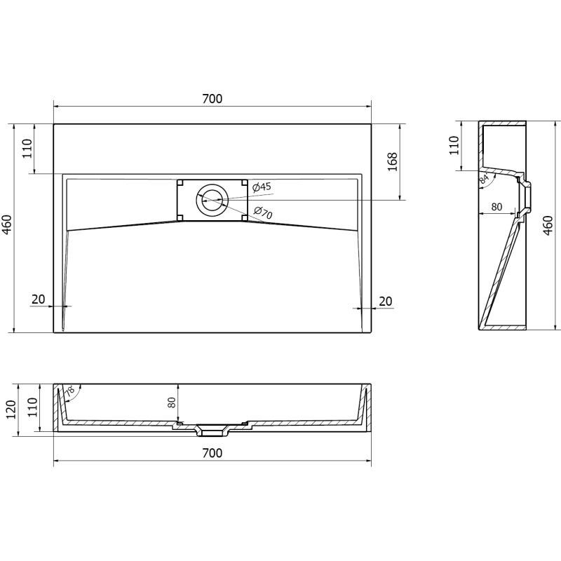 Mexen Ava umývadlo na dosku z konglomerátu B/O 70 x 46 cm, čierna - 23017070