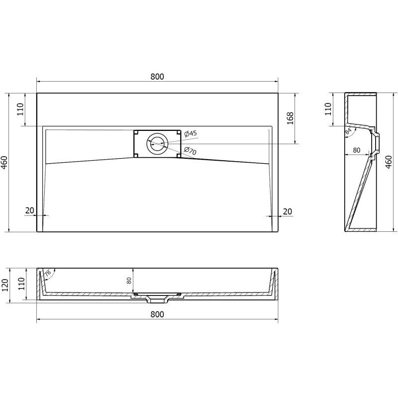 Mexen Ava umývadlo na dosku z konglomerátu B/O 80 x 46 cm, biela - 23018000