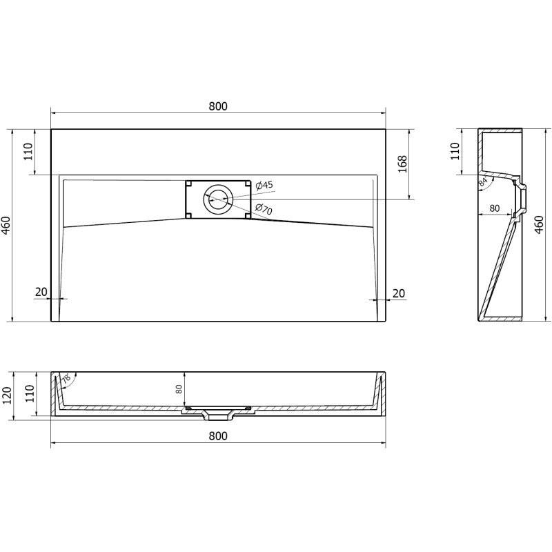 Mexen Ava umývadlo na dosku z konglomerátu B/O 80 x 46 cm, biele - 23018000