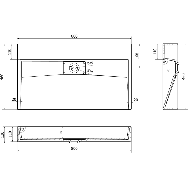 Mexen Ava umývadlo na dosku z konglomerátu B/O 80 x 46 cm, čierna - 23018070