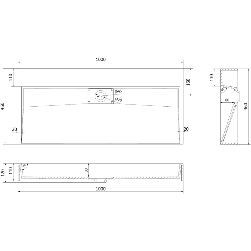Mexen Ava umývadlo na dosku z konglomerátu B/O 100 x 46 cm, biela - 23011000