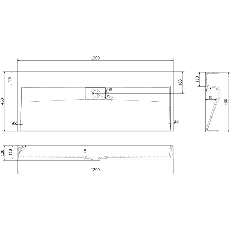 Mexen Ava umývadlo na dosku z konglomerátu B/O 120 x 46 cm, biela - 23011200