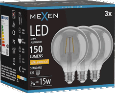 Mexen Vintis 3x Žiarovka filament LED E27, G95, 2W, Teplá - 2200K, 150 lm, dymová - L157-E27-0222-70x03
