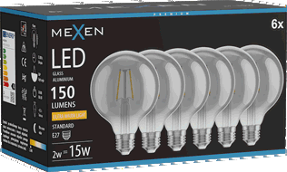 Mexen Vintis 6x Žiarovka filament LED E27, G95, 2W, Teplá - 2200K, 150 lm, dym - L157-E27-0222-70x06