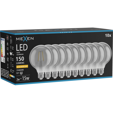 Mexen Vintis 10x Žiarovka filament LED E27, G95, 2W, Teplá - 2200K, 150 lm, dymová - L157-E27-0222-70x10