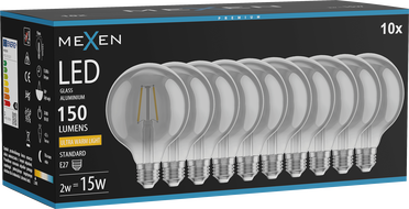 Mexen Vintis 10x Žiarovka filament LED E27, G95, 2W, Teplá - 2200K, 150 lm, dymová - L157-E27-0222-70x10