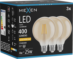Mexen Vintis 3x Žiarovka filament LED E27, G95, 4W, Teplá - 2200K, 400 lm, jantárová - L157-E27-0422-50x03