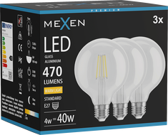 Mexen Vintis 3x Žiarovka filament LED E27, G95, 4W, Teplá - 2700K, 470 lm, číra - L157-E27-0427-00x03