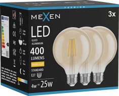 Mexen Vintis 3x LED filamentová žiarovka E27, G95, 4W, Teplá - 2700K, 400 lm, jantárová - L157-E27-0427-50x03