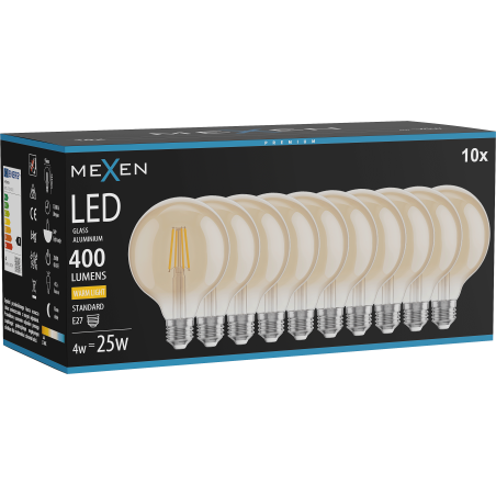 Mexen Vintis 10x LED filamentová žiarovka E27, G95, 4W, Teplá - 2700K, 400 lm, jantárová - L157-E27-0427-50x10