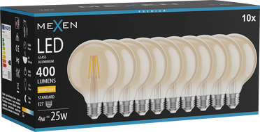 Mexen Vintis 10x LED filamentová žiarovka E27, G95, 4W, Teplá - 2700K, 400 lm, jantárová - L157-E27-0427-50x10