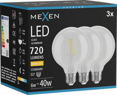 Mexen Vintis 3x LED žiarovka filament E27, G95, 6W, Teplá - 2700K, 720 lm, číra - L157-E27-0627-00x03