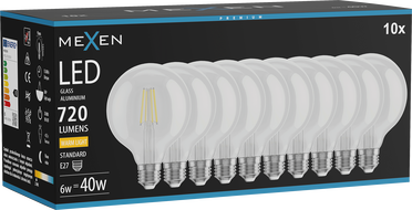 Mexen Vintis 10x Žiarovka filament LED E27, G95, 6W, Teplá - 2700K, 720 lm, číra - L157-E27-0627-00x10