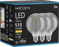 Mexen Vintis 3x LED filamentová žiarovka E27, G95, 6W, Teplá - 2700K, 510 lm, dym - L157-E27-0627-70x03