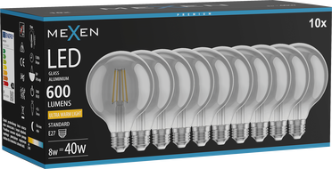 Mexen Vintis 10x žiarovka filament LED E27, G95, 8W, Teplá - 2200K, 600 lm, dymová - L157-E27-0822-70x10