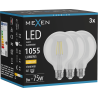 Mexen Vintis 3x žiarovka filament LED E27, G95, 8W, Teplá - 2700K, 1055 lm, číra - L157-E27-0827-00x03
