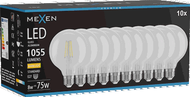 Mexen Vintis 10x žiarovka filament LED E27, G95, 8W, Teplá - 2700K, 1055 lm, číra - L157-E27-0827-00x10