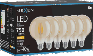 Mexen Vintis 6x LED filamentová žiarovka E27, G95, 8W, Teplá - 2700K, 750 lm, jantár - L157-E27-0827-50x06