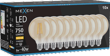 Mexen Vintis 10x žiarovka filament LED E27, G95, 8W, Teplá - 2700K, 750 lm, amber - L157-E27-0827-50x10