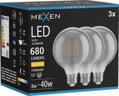 Mexen Vintis 3x žiarovka filament LED E27, G95, 8W, Teplá - 2700K, 680 lm, dymová - L157-E27-0827-70x03