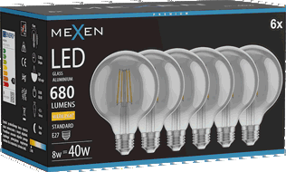 Mexen Vintis 6x Žiarovka filament LED E27, G95, 8W, Teplá - 2700K, 680 lm, dymová - L157-E27-0827-70x06