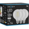 Mexen Vintis 3x LED filamentná žiarovka E27, G95, 8W, Neutrálna - 4000K, 1055 lm, číra - L157-E27-0840-00x03