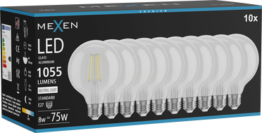 Mexen Vintis 10x LED žiarovka filament E27, G95, 8W, Neutrálna - 4000K, 1055 lm, clear - L157-E27-0840-00x10