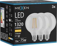 Mexen Vintis 3x LED filamentová žiarovka E27, G95, 10W, Teplá - 2700K, 1320 lm, číra - L157-E27-1027-00x03