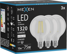 Mexen Vintis 3x LED žiarovka filament E27, G95, 10W, Neutrálna - 4000K, 1320 lm, číra - L157-E27-1040-00x03