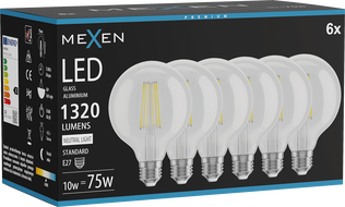 Mexen Vintis 6x LED filamentová žiarovka E27, G95, 10W, Neutrálna - 4000K, 1320 lm, číra - L157-E27-1040-00x06