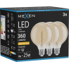Mexen Vintis 3x Žiarovka filament špirála LED E27, G95, 4W, Teplá - 2200K, 360 lm, jantárová - L167-E27-0422-50x03