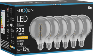 Mexen Vintis 6x Žiarovka filament špirála LED E27, G95, 4W, Teplá - 2200K, 220 lm, dymová - L167-E27-0422-70x06