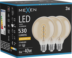 Mexen Vintis 3x Žiarovka filament špirála LED E27, G95, 6W, Teplá - 2200K, 530 lm, amber - L167-E27-0622-50x03