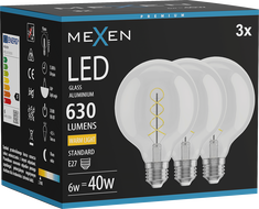 Mexen Vintis 3x Žiarovka filament špirála LED E27, G95, 6W, Teplá - 2700K, 630 lm, číra - L167-E27-0627-00x03