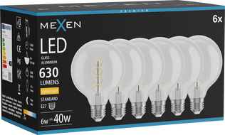 Mexen Vintis 6x Žiarovka filament špirála LED E27, G95, 6W, Teplá - 2700K, 630 lm, číra - L167-E27-0627-00x06