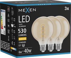 Mexen Vintis 3x Žiarovka filament špirála LED E27, G95, 6W, Teplá - 2700K, 530 lm, amber - L167-E27-0627-50x03
