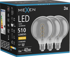 Mexen Vintis 3x žiarovka filament špirála LED E27, G95, 6W, Teplá - 2700K, 510 lm, smoke - L167-E27-0627-70x03