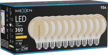 Mexen Vintis 10x žiarovka filament špirála LED E27, G95, 4W, Teplá - 2200K, 360 lm, jantár - L167-E27-0422-50x10