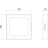 Mexen LDSS stropné LED svietidlo povrchové 17 x 17 cm, 12W, Studená - 6500K, 960 lm, čierne - L213-017-1265-70