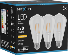 Mexen Vintis 3x Žiarovka filament LED E27, ST64, 4W, Teplá - 2200K, 470 lm, číra - L152-E27-0422-00x03